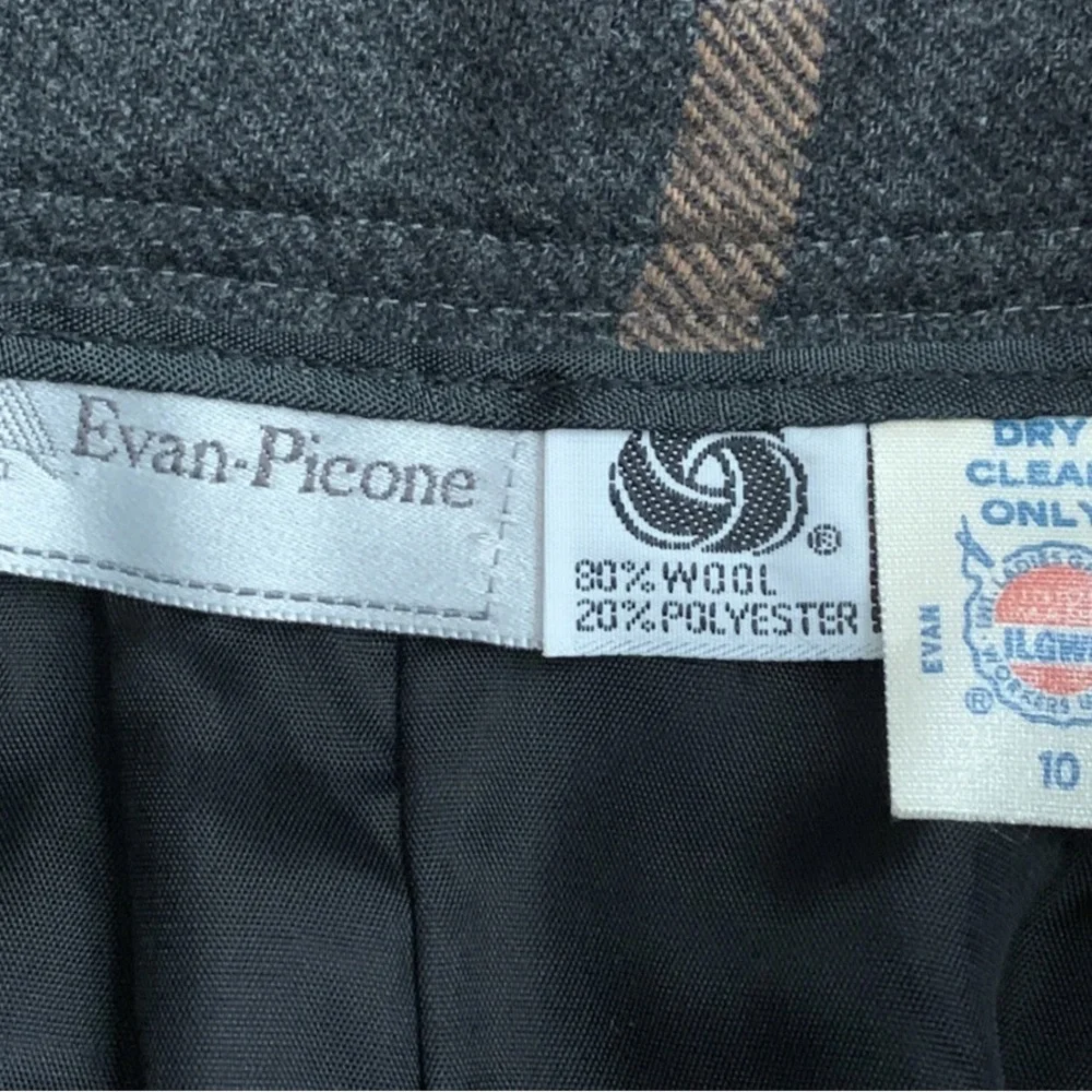 Vintage Evan Picone Tartan Plaid Wool Skirt Lined Brown Union Made USA Size 10